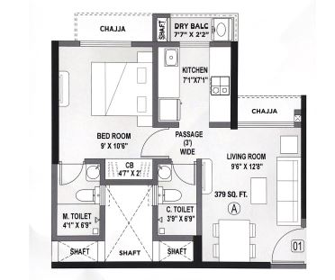 1 BHK Floor Plan